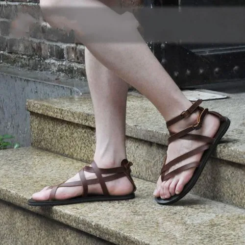 

Brown Black Rome Gladiators Flat heel Real leather Leisure Sandals Summer Shoes Hot 2018