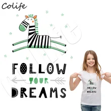 Заплатки с зеброй следуют за снами футболки наклейки теплопередача печать Parches пользовательские моющиеся наклейки своими руками Kawaii аппликация