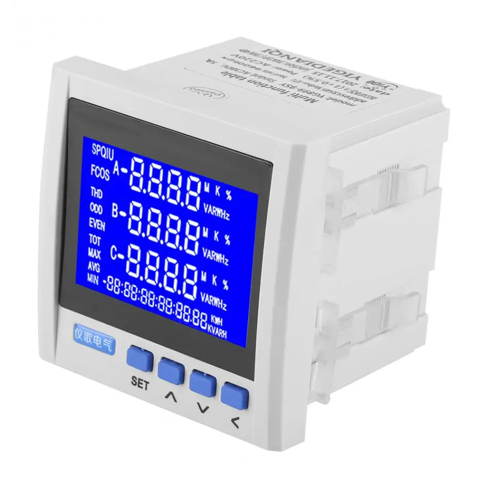Multifunction Power Meter 3 Phase Electric Current Voltage Frequency
