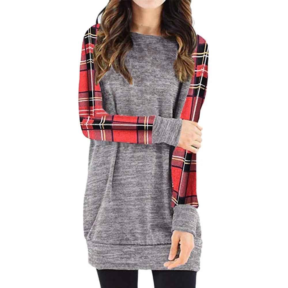 

Women Tops and Blouses 2018 Fashion Plaid Printed Female Shirt Long Sleeve O-neck Autumn Blouse Blusas Plus Size Clothing F30
