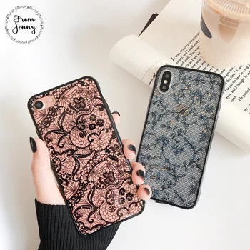

From Jenny retro lace pattern for iPhone x xr xs max 6 6s 7 8 Plus transparent glitter back cover phone silicone case
