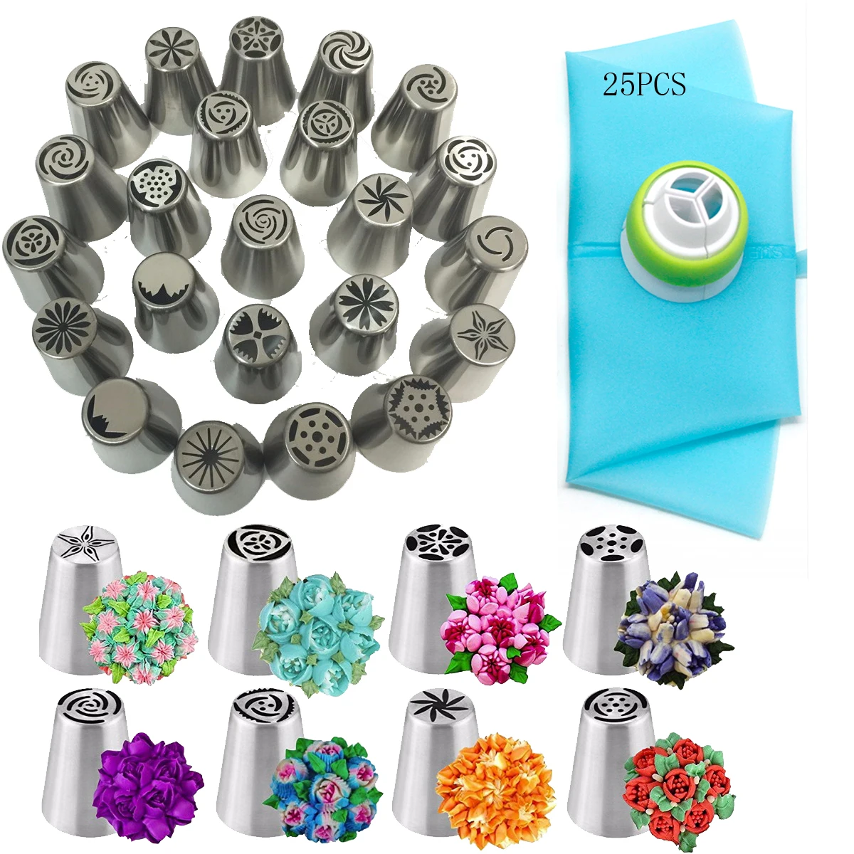 18/25Pcs Russian Piping Tips Nozzles Cake Cupcake Icing Decorating Set Pastry&ampNozzle Cookie Mold Baking tools | Дом и сад