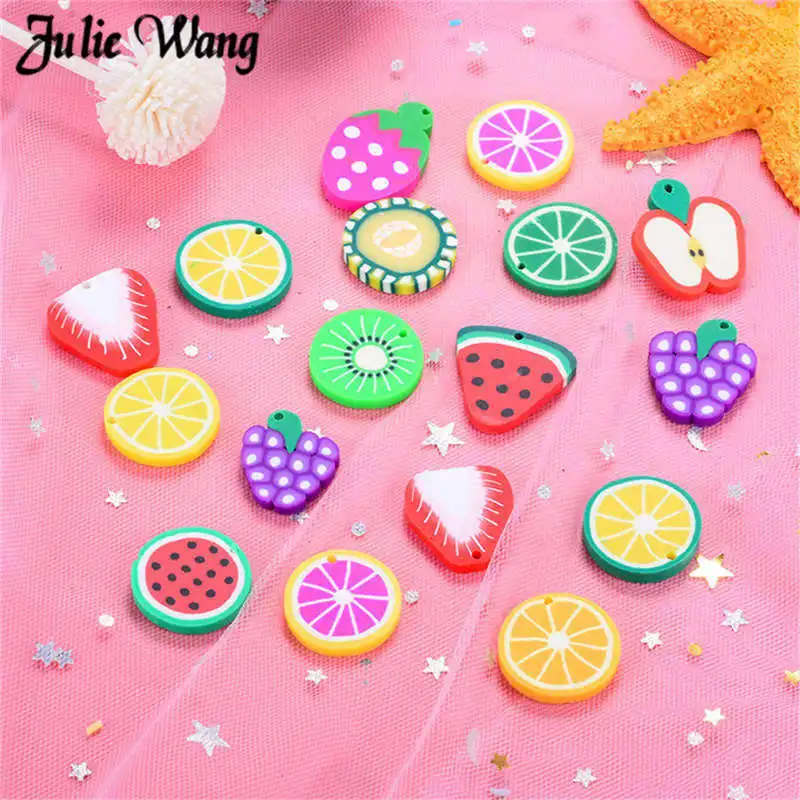 

Julie Wang 20pcs Resin Fruit Charms Grape Kiwi Orange Strawberry shape Slime Findings DIY Pendant Bracelet Accessory