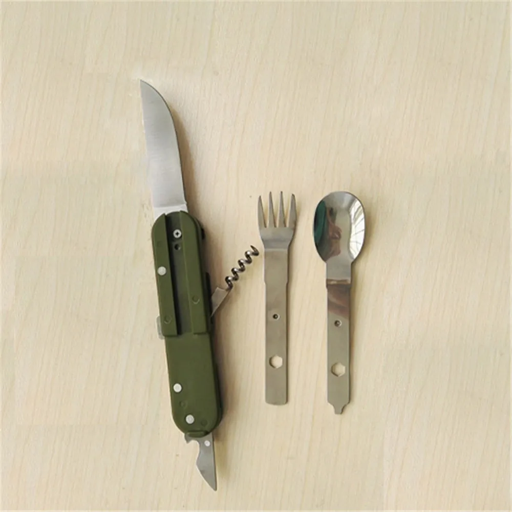 Camping tableware multi functional folding knife split type fork spoon