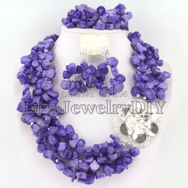 

Purple African Coral Beads Jewelry Sets Nigerian Wedding African Beads Jewelry Sets HD0310