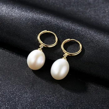 

S925 Pure Silver Earring Drop Button 10-11mm Natural Pearls Jewelry 18K Authentic Gold Coating Pearls Engagement Earrings