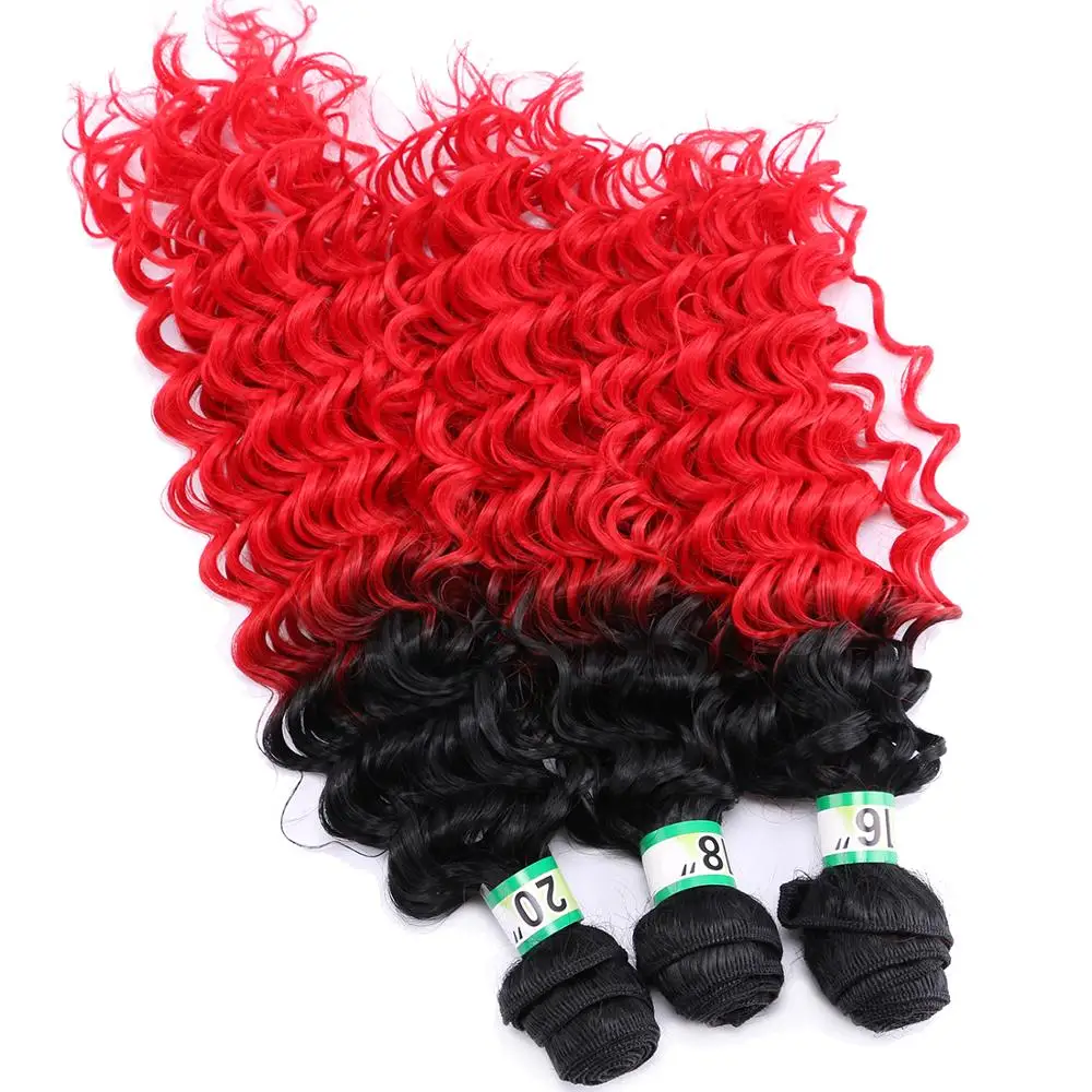 Черный и красный два тона Омбре глубокая волна термостойкие синтетические волосы для наращивания 3 шт./партия