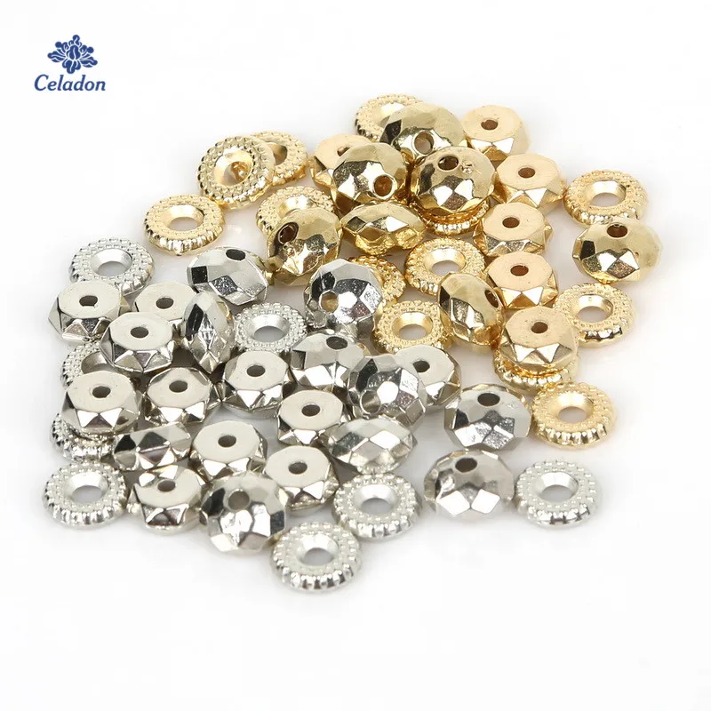 

High Quality CCB Plastic Beads KC Gold/Rhodium Color Loose Spacer Wheel Beads for Bracelet & Necklace Jewelry Making 100-200pcs