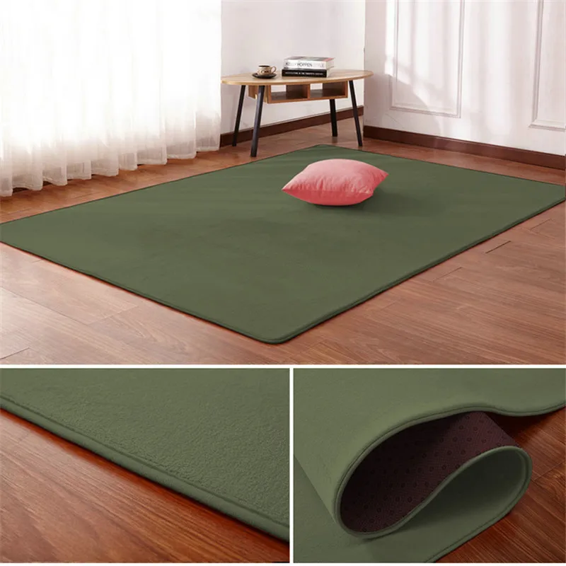 Solid color thick coral fleece carpet living room coffee table blanket bedroom bedside rectangular window rug Tatami yoga mat