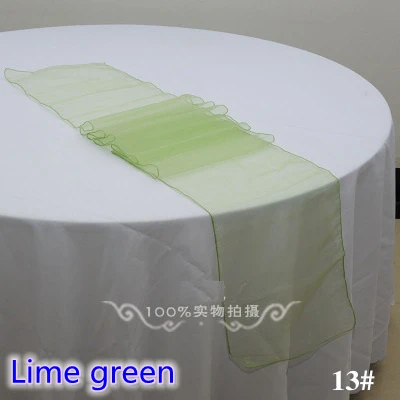 

Lime green colour Organza table runner cheap table runner wedding hotel party show decoration crystal shimmer organza