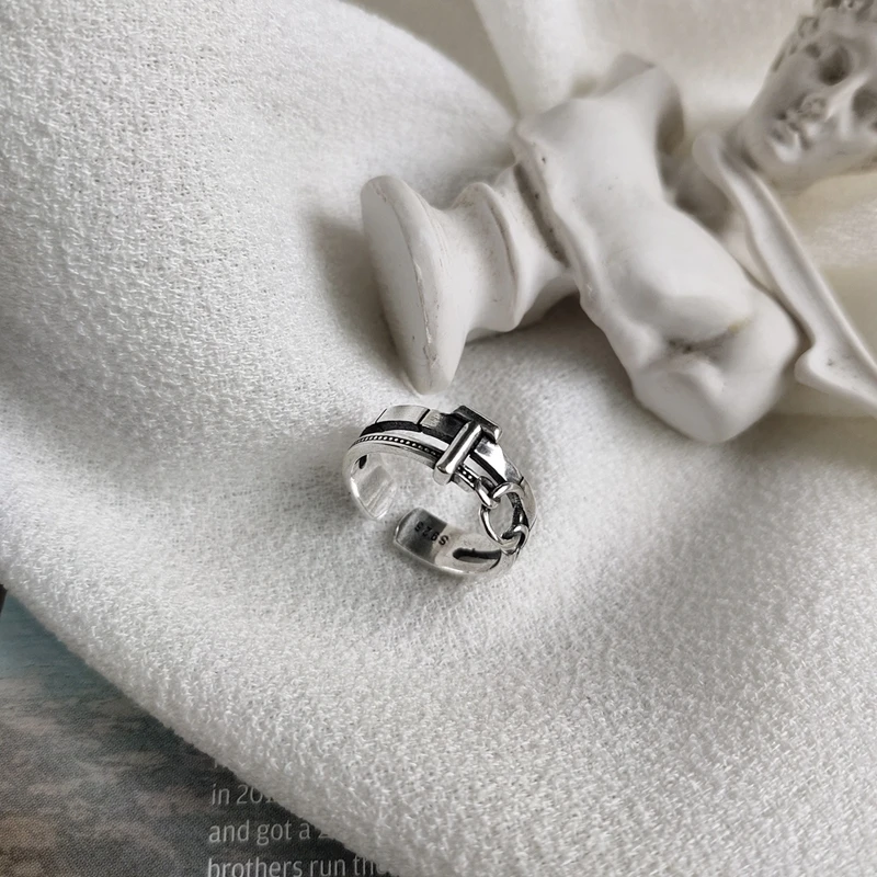 LouLeur, настоящее 925 пробы, серебряные кольца для женщин, буквы т, дизайн, Ретро стиль, регулируемое, Открытое кольцо, Трендовое, модное, женское, хорошее ювелирное изделие