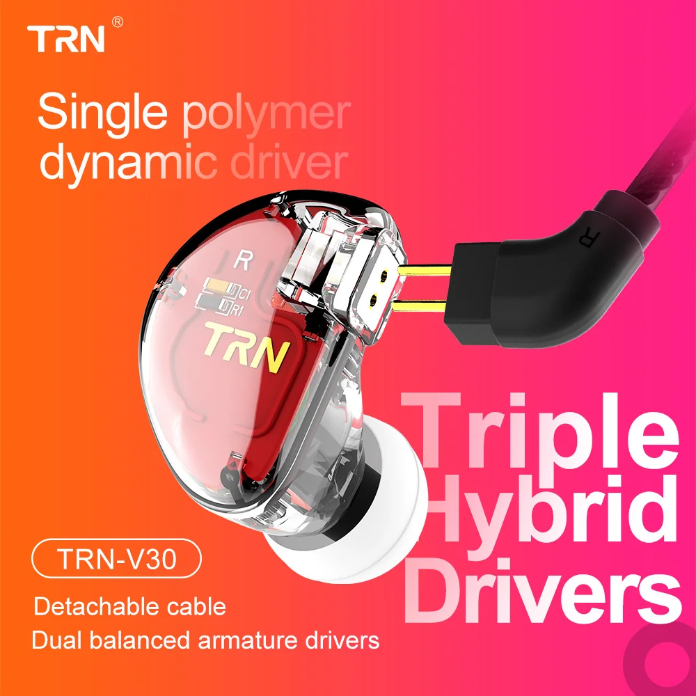 TRN V30 2BA+1DD Triple Hybrid Drivers Bass In Ear Earphone HIFI Monito Sport Earphone 2Pin Detachable Cable AS10\\T2\\V80\\ZST\\IE80