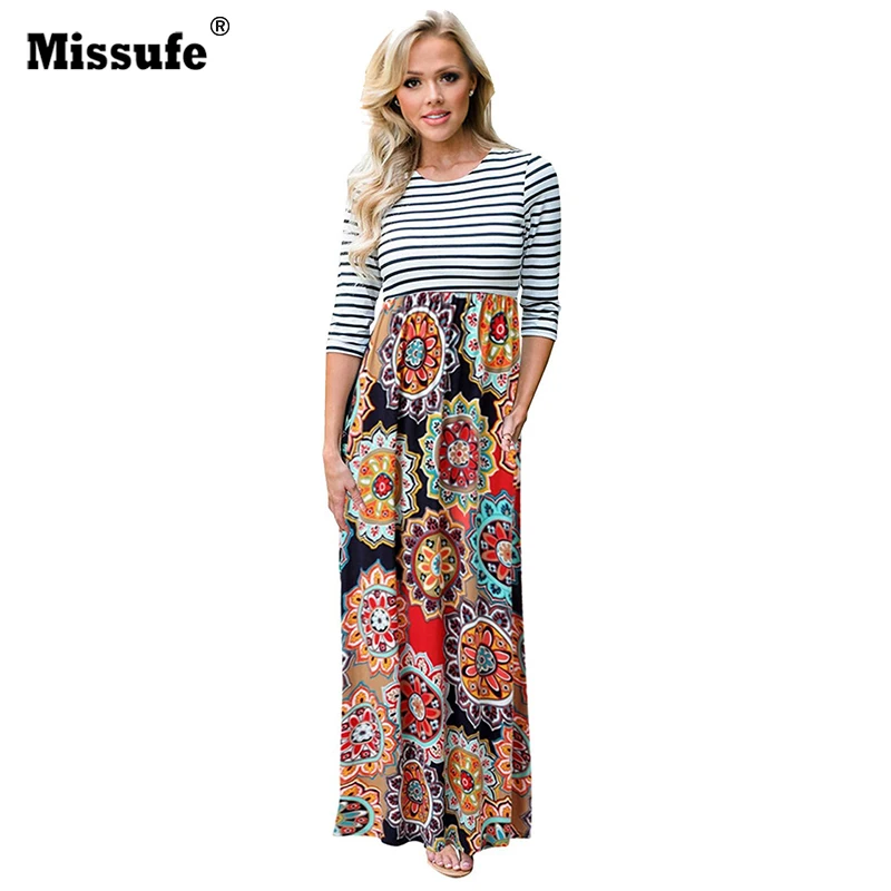 Missufe Striped And Floral Printed Long Dress 9 Colors High Waist Autumn Women Maxi Dresses With Belt 2017 Vestidos long-floral-maxi : image Missufe Striped And Floral Printed Long Dress 9 Colors High Waist Autumn Women Maxi Dresses With Belt 2017 Vestidos long-floral-maxi