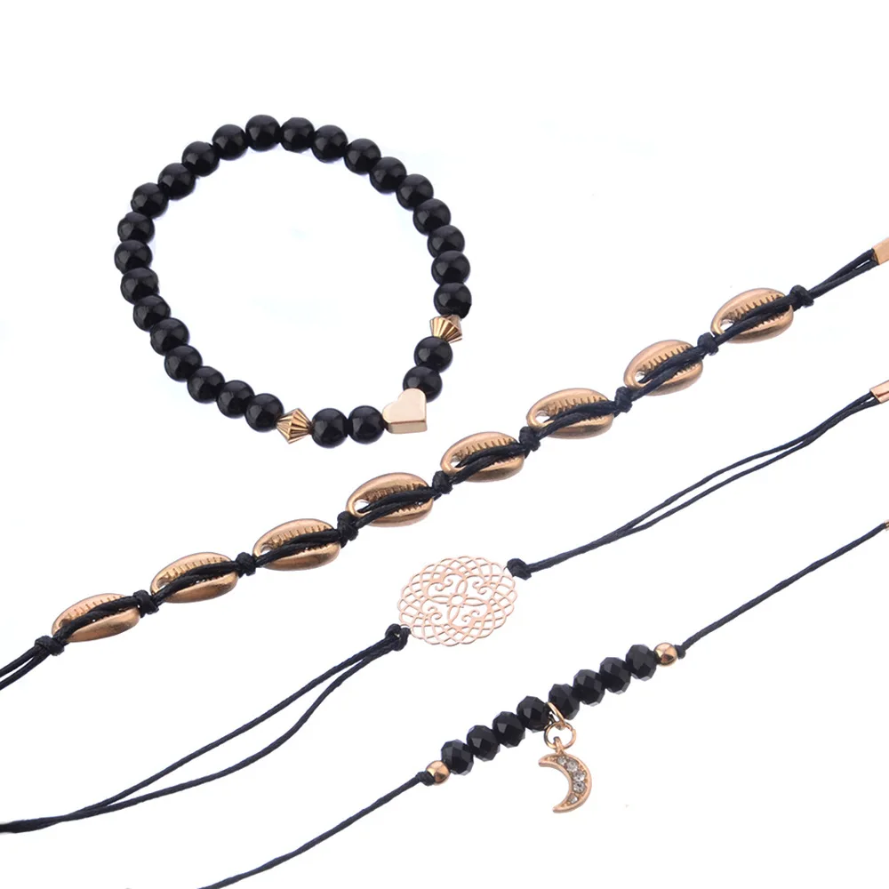 DIEZI богемный цветок луна Шарм Черный бисером браслеты наборы для женщин модные цепи Strand браслеты украшения подарки