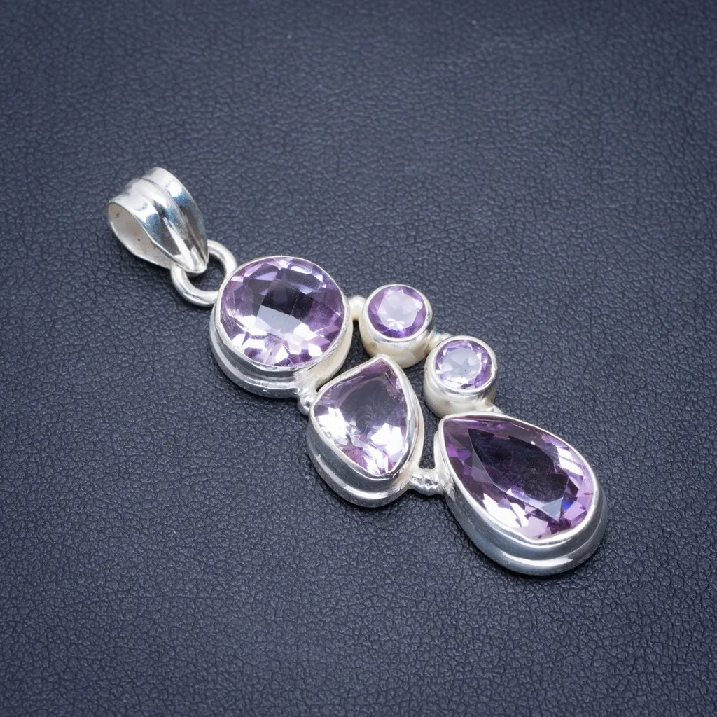 

Natural Amethyst Handmade Unique 925 Sterling Silver Pendant 2" A1584