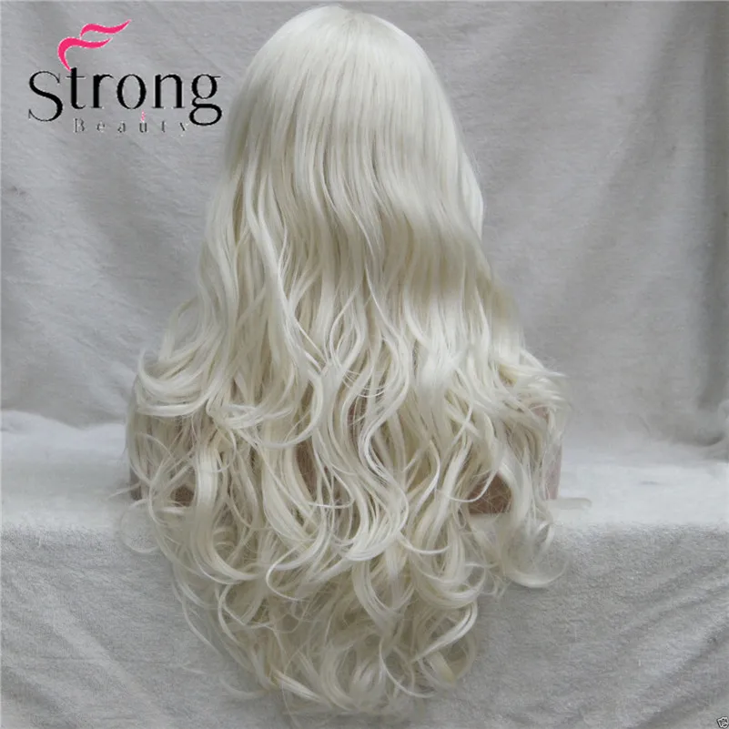 E-233 #614 new fashion sexy no bangs skin top 26 white blonde long wavy synthetic full wig (6)