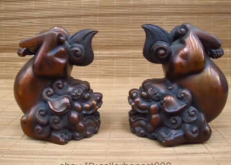 China Royal Red Bronze Evil Guard Door Foo Dog Lion Feng Shui Kylin Kilin Pair | Дом и сад