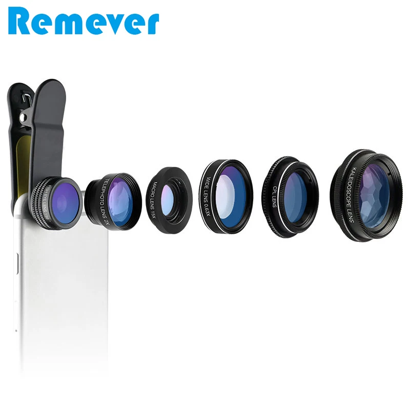 

Universal 6 in 1 Mobile Phone Lens 0.63X Wide-angle Macro Fisheye Lens for iPhone Samsung Xiaomi almost all Smartphones lenses