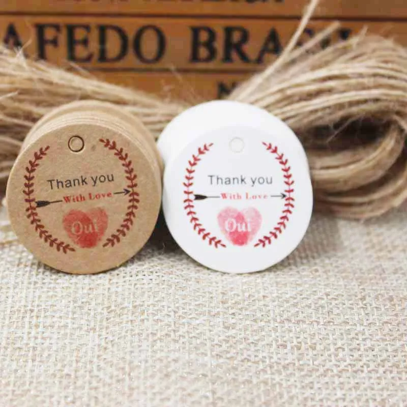 Cute Gift hang tag label print made with love Paper Thank you Garment swing Tags 500PCSTags+500PCS String per lot |