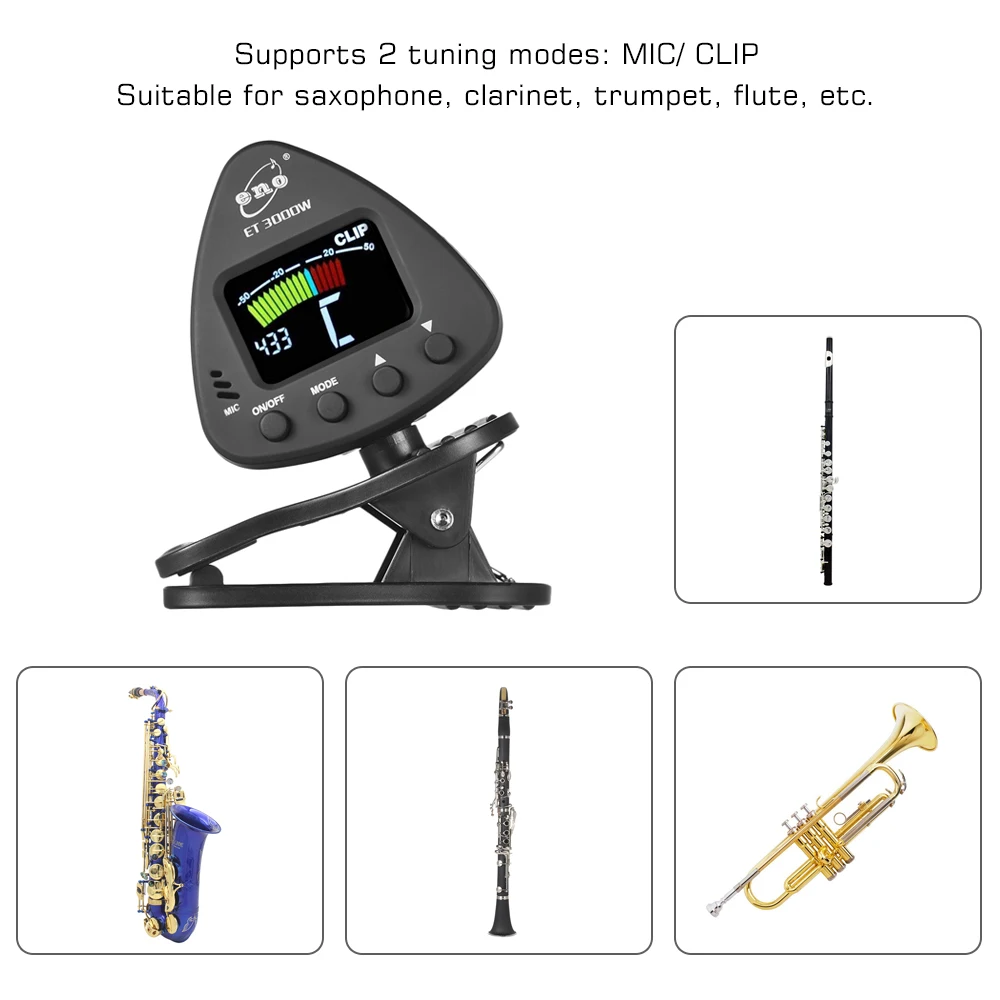 Eno ET 3000 Вт тюнер для флейты духовые инструменты тюнер поддерживает режимы настройки микрофона и клипса для саксофона кларнет труба флейта