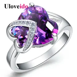 Uloveido сердце любовь кольцо старинные серебристый цвет кольца с камнями 2017 обручальное кольцо ювелирные изделия dropshipping 15% off j130