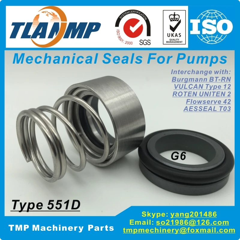 

551D Mechanical Seals with G6 Stationary Seat (d=12~35mm) -Burgmann BT-RN,VULCAN 12,Flowserve 42,ROTEN R2,UNITEN U2,AESSEAL T03