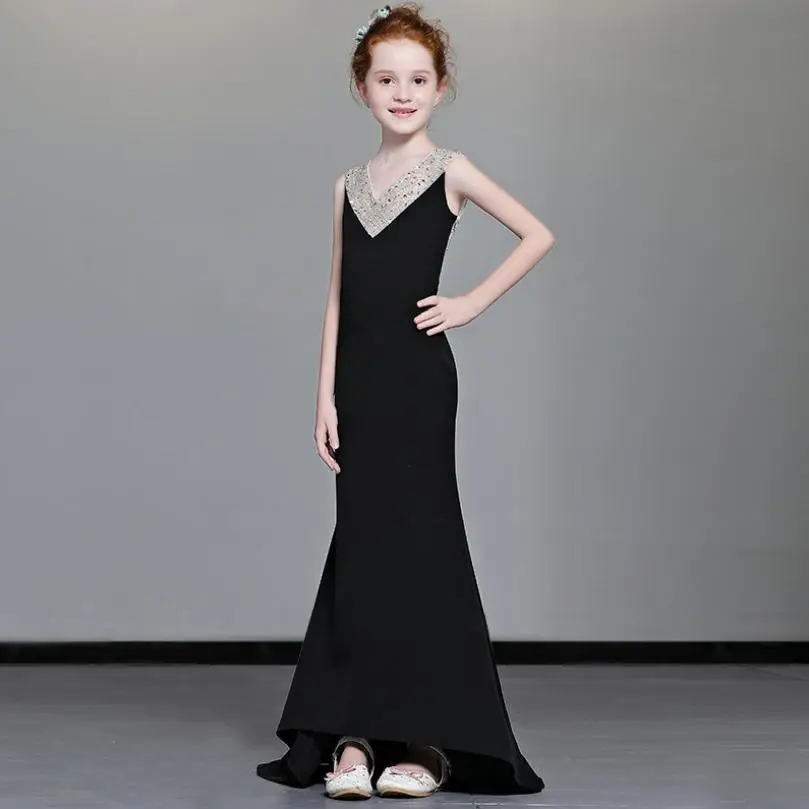 

High-end Girls Dress Children Catwalk Slim Mermaid Evening Dress Sleeveless Sexy Sequined Gown Modis Kids Clothes Vestidos Y1323