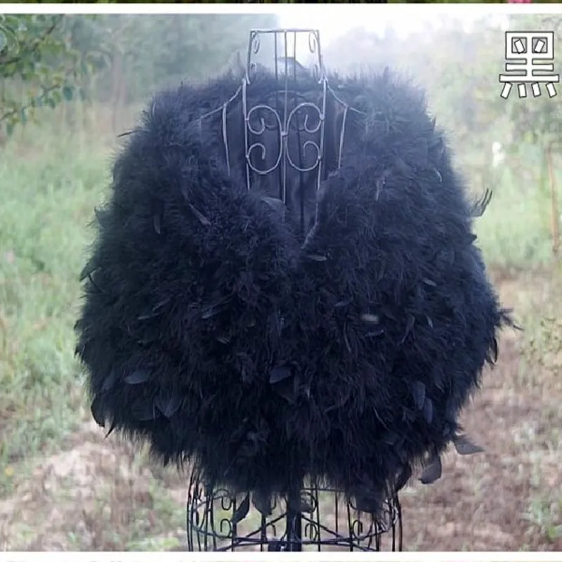 شحن مجاني 100% الفراء الحقيقي 2017 النعامة ريشة الرأس الفراء العروس الزفاف شالات الشتاء النساء معطف على شكل ثوب جودة السلع