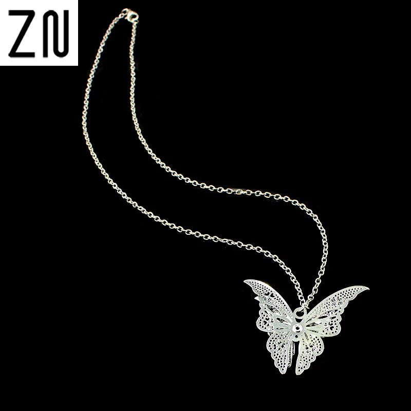 

Hot Hollow-out Silver Butterfly Pendant Necklace Elegant Solid Butterfly Silver Chain Fashion Jewelry Sweet Gifts