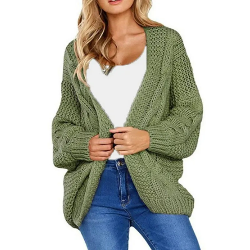 

Casual Twist Hand Knitted Sweaters Loose Flowers Crocheted Cardigan Hand-woven Loose Jacket Long Sleeve V-Neck Coat OL Tops