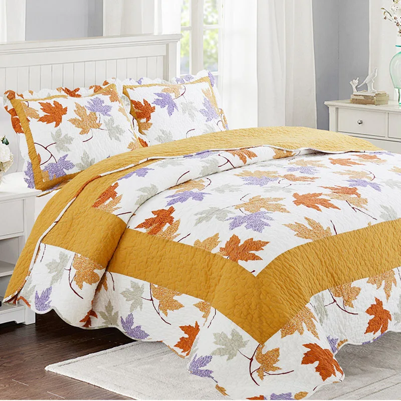 Quality Bedspread Quilt Set 3pcs Coverlets Maple leaf Printed bedding