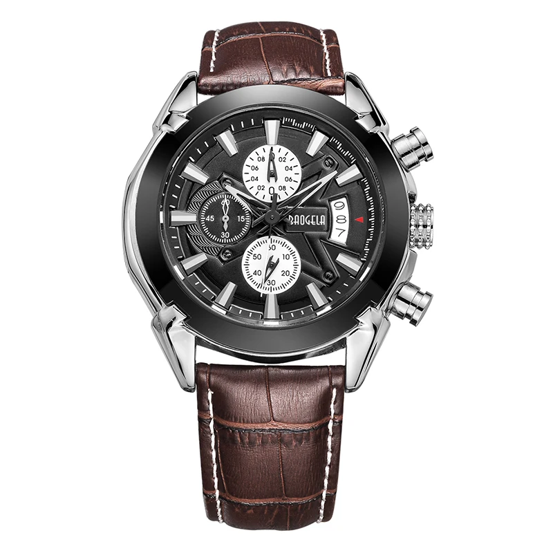 

BAOGELA Men Watch Genuine Leather Strap Male Waterproof Sport Quartz Chronograph Wrist Watch Men Clock orologio uomo