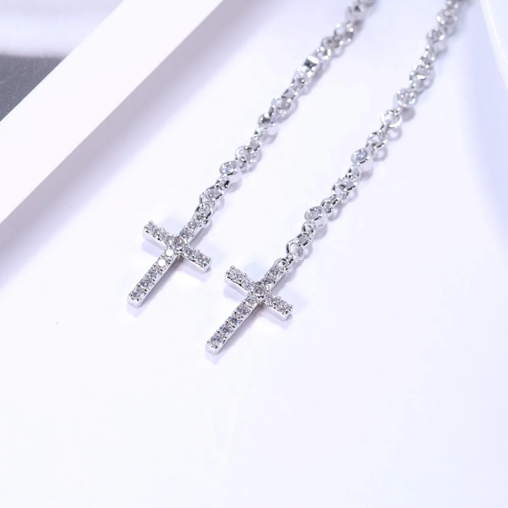 Женские длинные серьги подвески ERLUER Cross сережки в западном стиле с кубическим