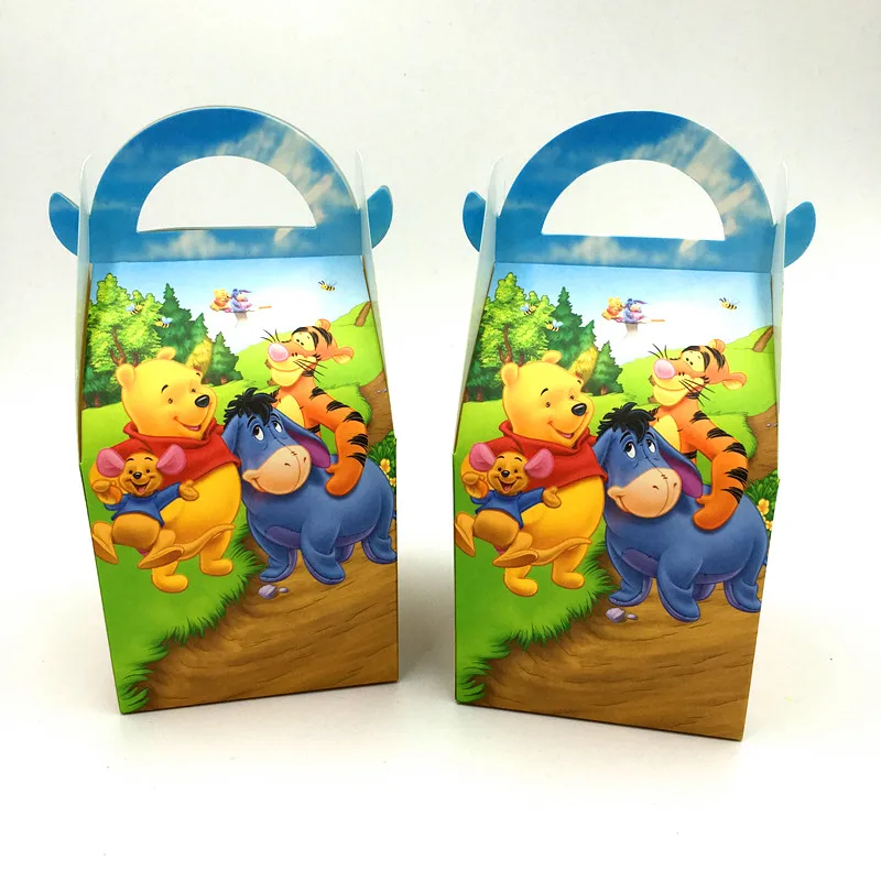 

6pcs/lot winnie the pooh hand bags candy boxes kids birthday gift boxes Winnie pooh paper bags happy birthday party decoration