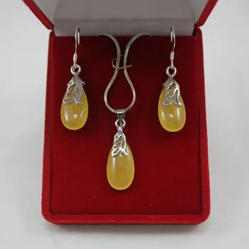 

wholesale lady's lovely yellow silver plated waterdrop pendant & earring jewelry set s004