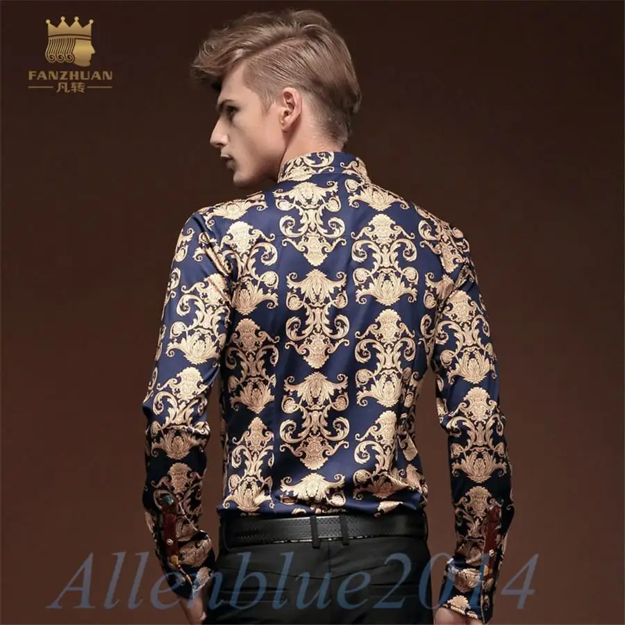 Мужская винтажная рубашка с длинным рукавом цветочным принтом|long sleeve dress shirts|dress