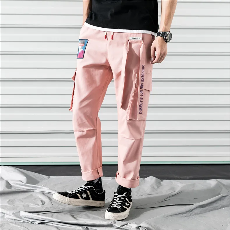 

2019 Pockets Cargo Harem Pants Mens Casual Joggers Baggy RIbbon Tactical Trousers Harajuku Streetwear Hip Hop Pants Men