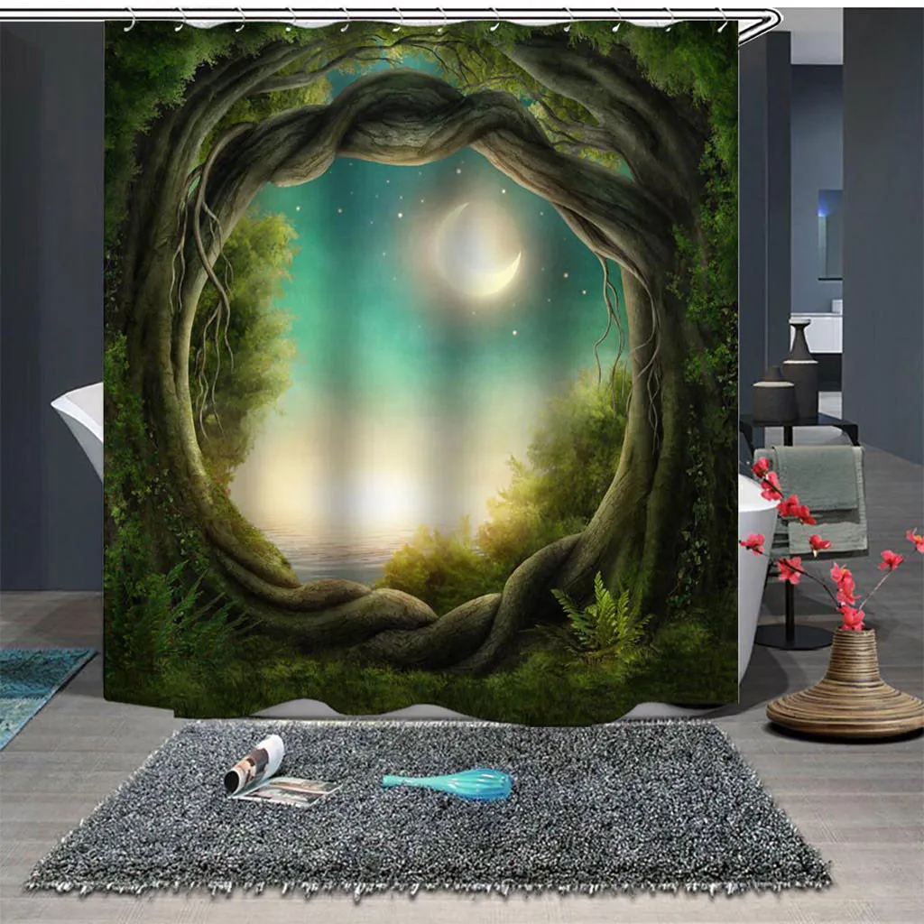 

ISHOWTIENDA 3D Printed Popular Waterproof Curtain For Bathtub Shower Curtain With 12 Hooks Bathroom Decor180x180cm