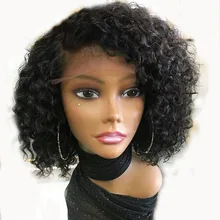 Aimu 13X6 Короткие вьющиеся синтетические волосы на кружеве Боб Искусственные парики с волосами младенца 180 плотность предварительно сорвал бразильский