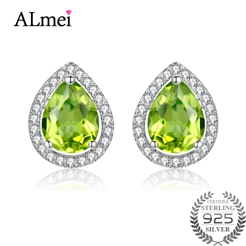 Almei 1.7CT элегантные свадебные серьги гвоздики в форме капли воды с зеленым
