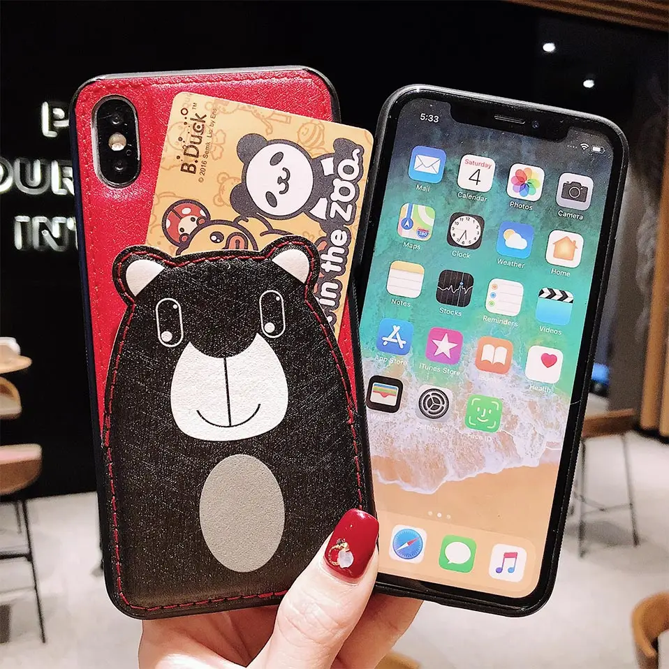 Слот для карт задняя крышка iPhone X XS XR XSMax милые с животным принтом Телефон чехол 6 S 7