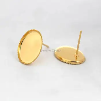 

Blank Earrings Bases Oval Bezel tray Stud Earrings Post Settings DIY Crafts Findings Golden tone Plated Brass Earrings Wholesale
