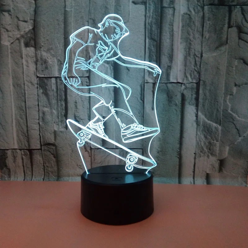 

YIMIA skateboard Player Model 3D LED Night Light Novelty Gifts 7 Colors LED Desk Table Touch Base USB Lamp Kids Gift
