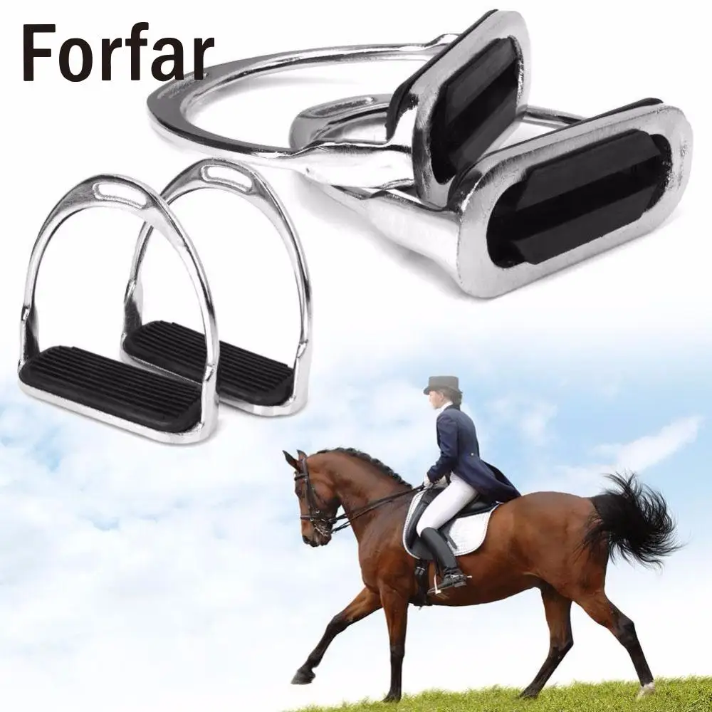 1 Pair Metal Safety Stirrups Horse Riding Rubber Treads Stirrup