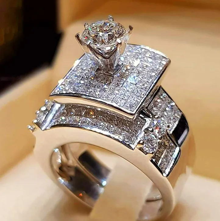 Женский набор обручальных колец с кристаллами и цирконием в стиле бохо, Мода 925, серебряное кольцо на палец с большим камнем, кольца на свадьбу, обручальные кольца для женщин - Main Stone Color: 02