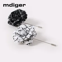 Mdiger Фирменная Новинка Украшения для мужчин цветок брошь Булавки цветок канзаши с лацканами Булавки плед Черный и белый цветочный Для мужчин брошь с лацканами Шпильки