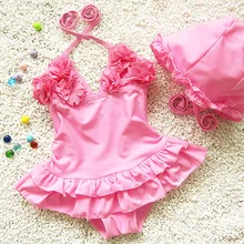 Летний купальник с поясом и цветочным принтом для девочек, купальник для маленьких девочек, 4 шт./партия, WZ08