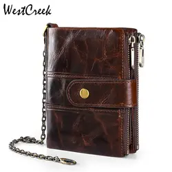 WESTCREEK бренд пояса из натуральной кожи RFID для мужчин короткие цепные кошельки двойной женские бумажники с застежкой-молнией кожа карман для