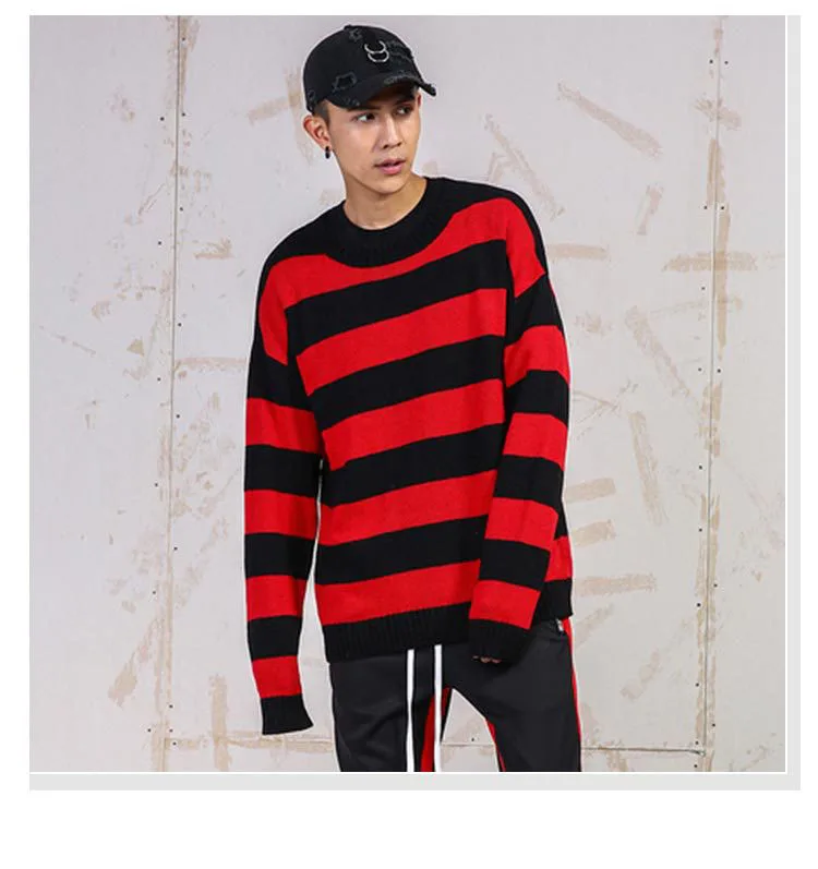 Aolamegs Sweater Men Patchwork Striped Hit Color Cardigan Mens Pullover High Street Sweaters Fashion Knitted Male Sweater Autumn (4)