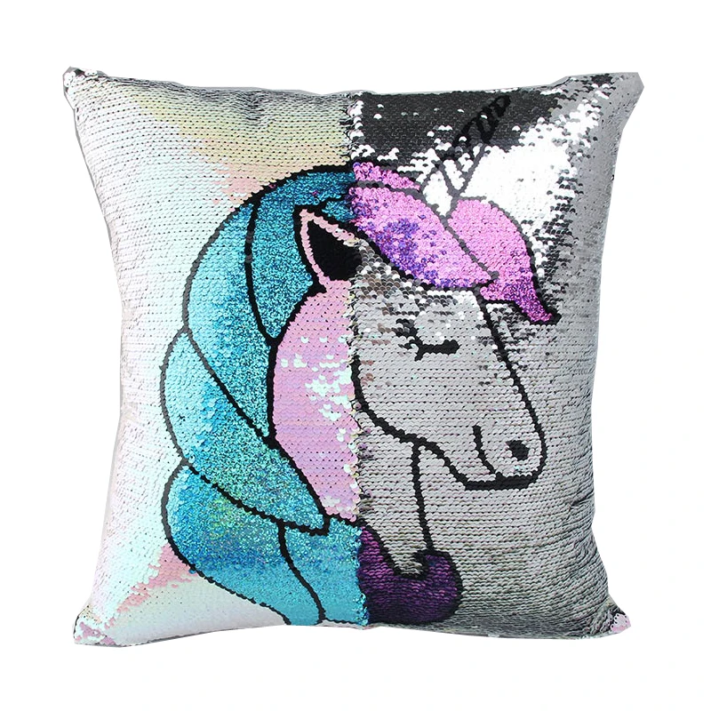 

Mermaid Sequin Cushion Cover unicorn positioning embroidery Pillowcase Color Changing Reversible Flamingo Pillow Case 40X40cm